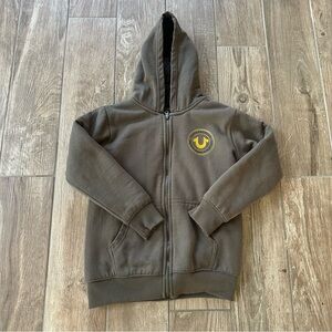 True Religion Boys Olive Green Zip-Up Hoodie with Yellow Logo size Small/8